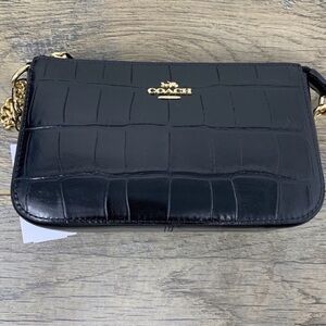 Coach Black Croc Embossed Shoulder Bag
